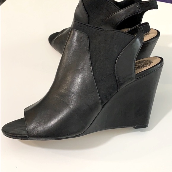 Vince Camuto Shoes - Vince Camuto Black Leather Open Toe Wedge 10